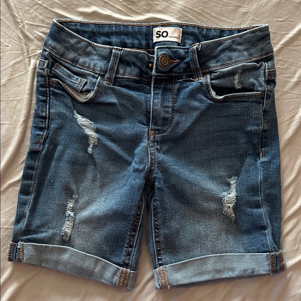 SO Blue Denim Shorts with Distressed Details